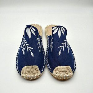 Jolimall Navy/White Canvas Sandal 8 Slides New